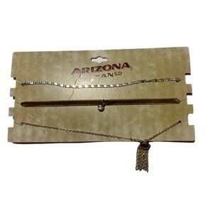 Arizona Jean Co 3 Pc Anklet Set Gold Tone & Rhinestone Multilayer Chains & Charm
